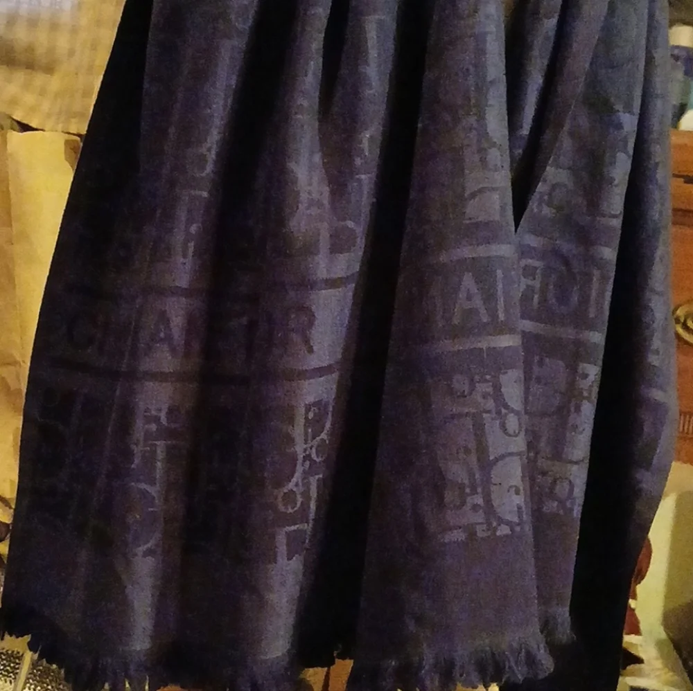 Christian Dior Jacquard Woven Oblique Monogram Scarf Navy Blue Tone-on-tone Wool